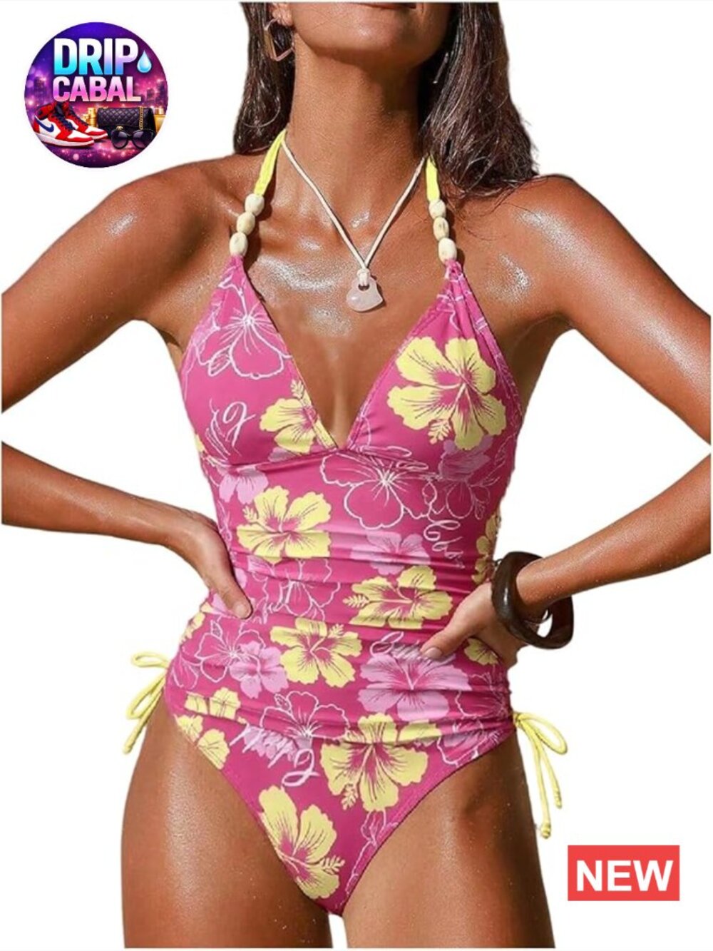 Verdusa Women's 2 Piece Tankini Swimsuits Boho Swimwear Floral Beaded Beachwear